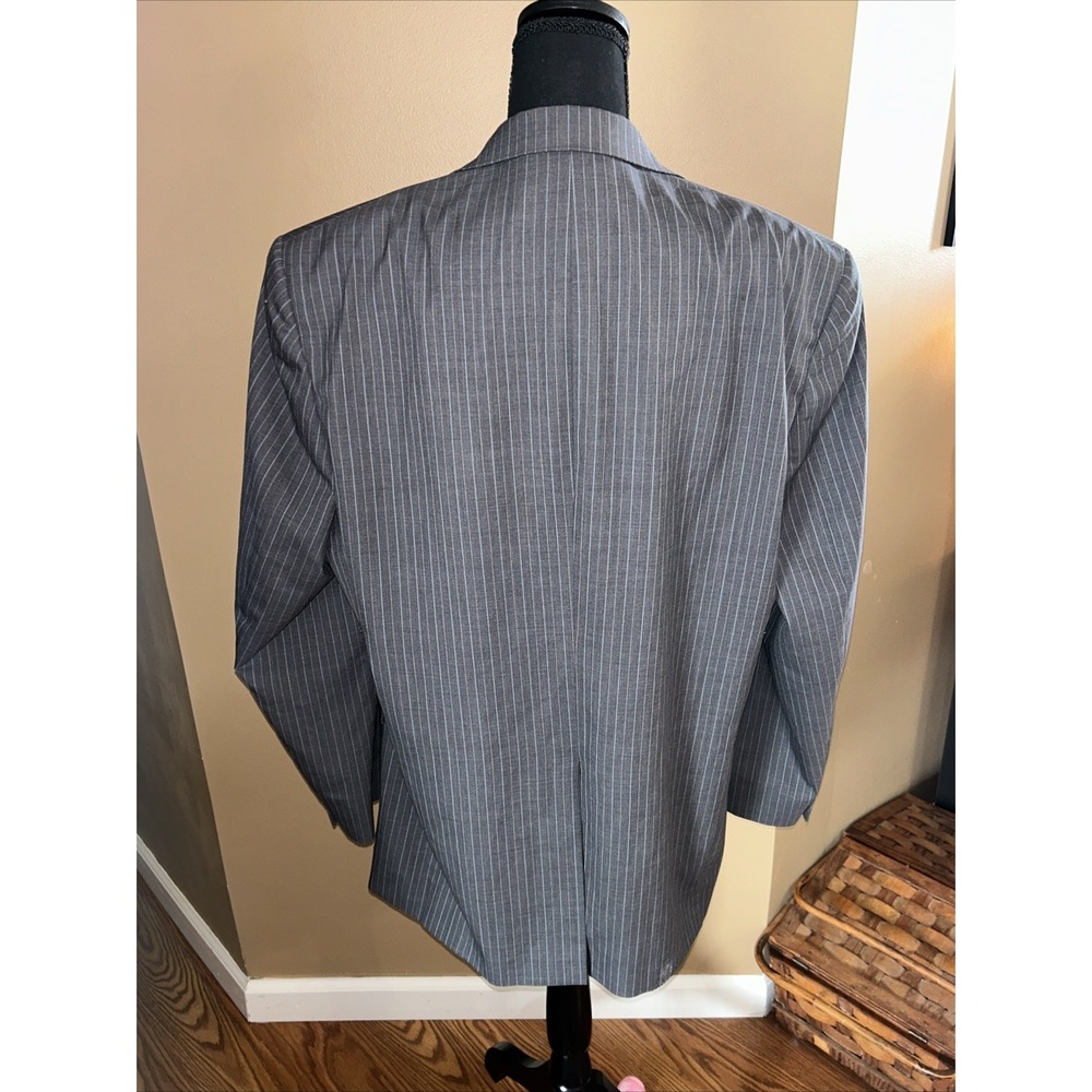 Hart Schaffer Marx "Gold" Light Blue Pinstriped Gray Blazer For Belk 44R - Picture 3 of 16